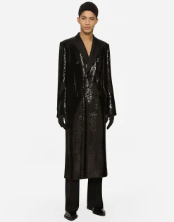 Sequined double-breasted coat
