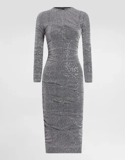 Sequined draped calf-length dress