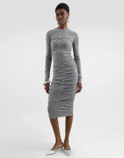 Sequined draped calf-length dress