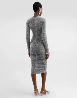 Sequined draped calf-length dress