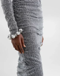 Sequined draped calf-length dress