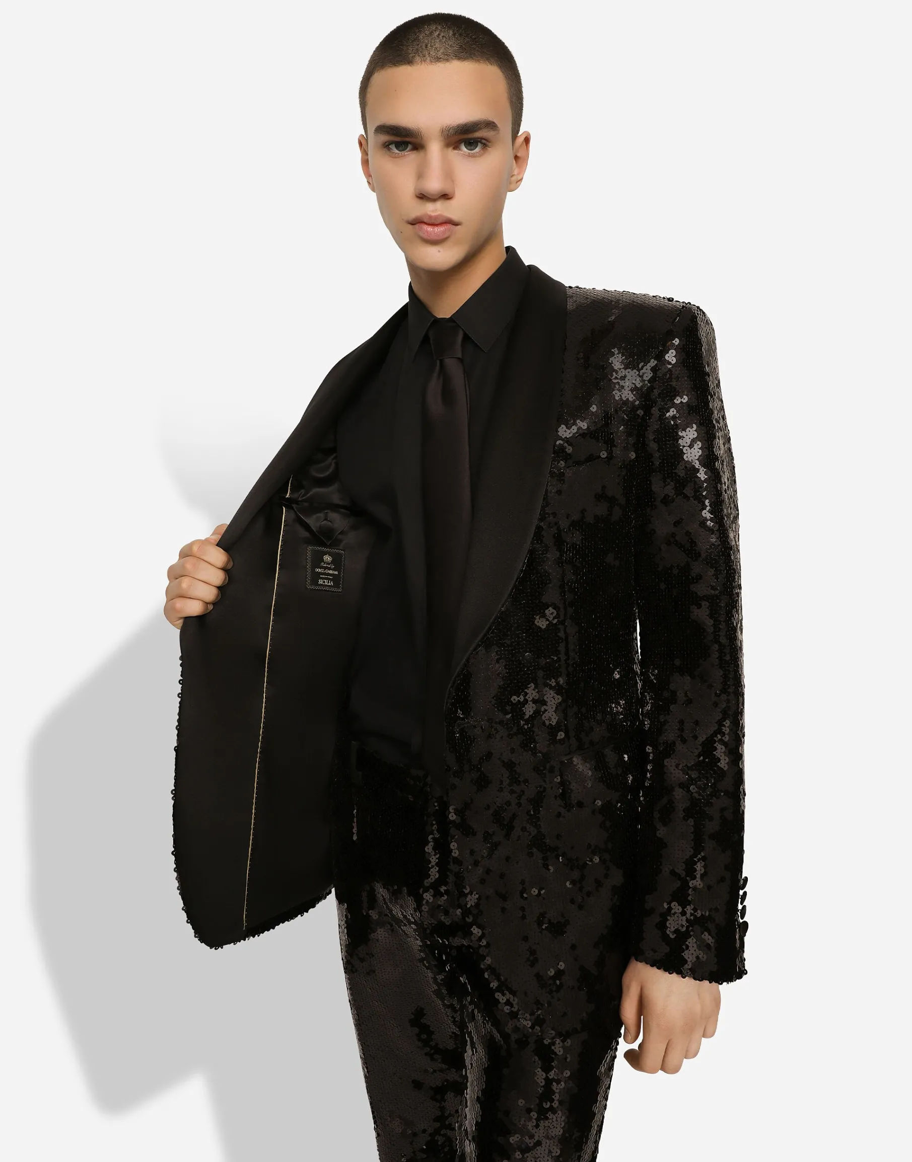 Sequined single-breasted Sicilia-fit tuxedo suit