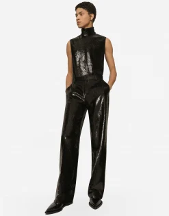Sequined straight-leg pants