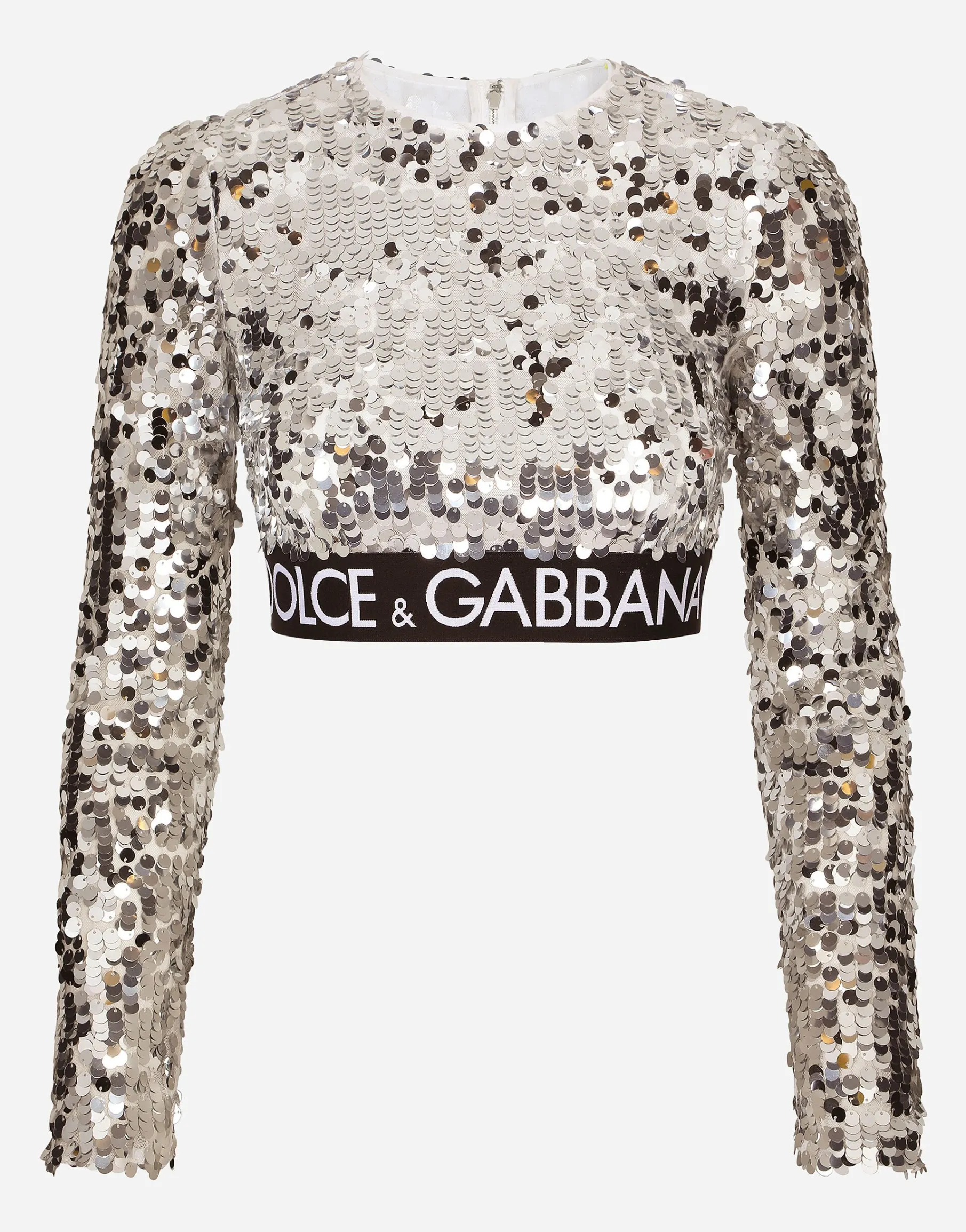 Sequined top with branded elastic