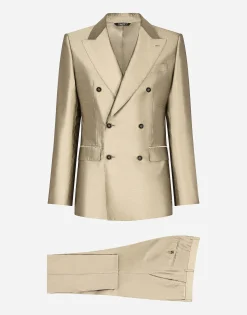 Shantung silk double-breasted Sicilia-fit suit
