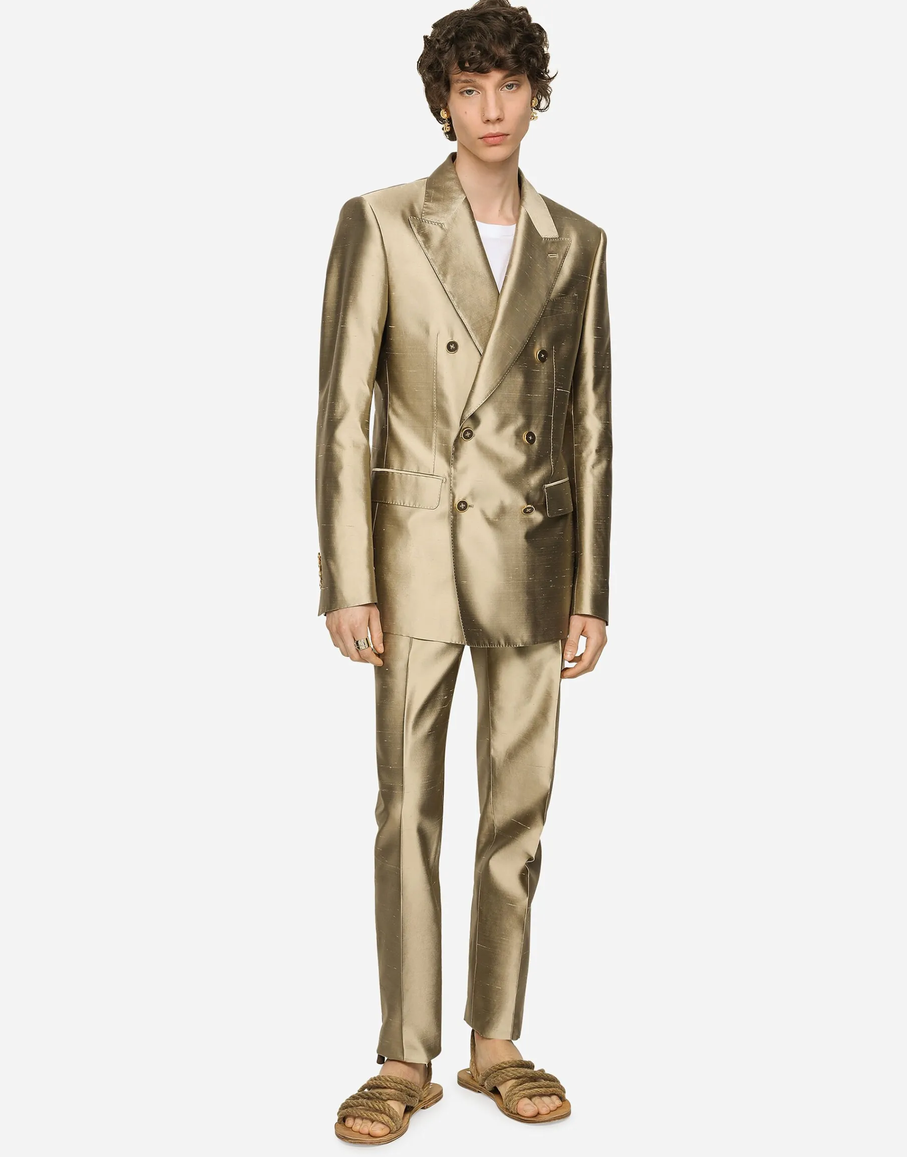 Shantung silk double-breasted Sicilia-fit suit