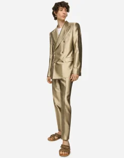 Shantung silk double-breasted Sicilia-fit suit