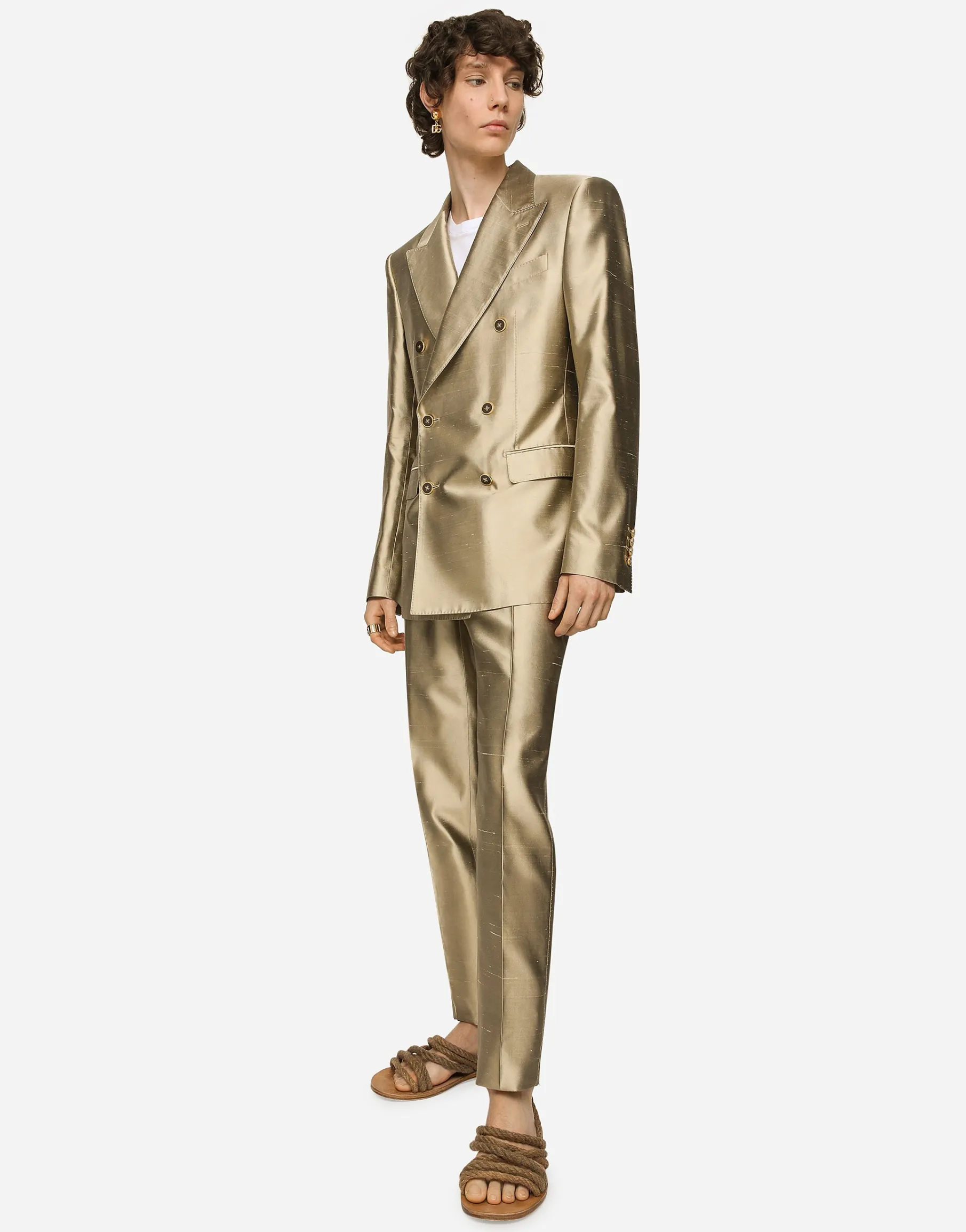 Shantung silk double-breasted Sicilia-fit suit