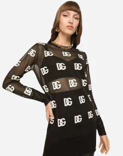Sheer sweater with all-over DG logo
