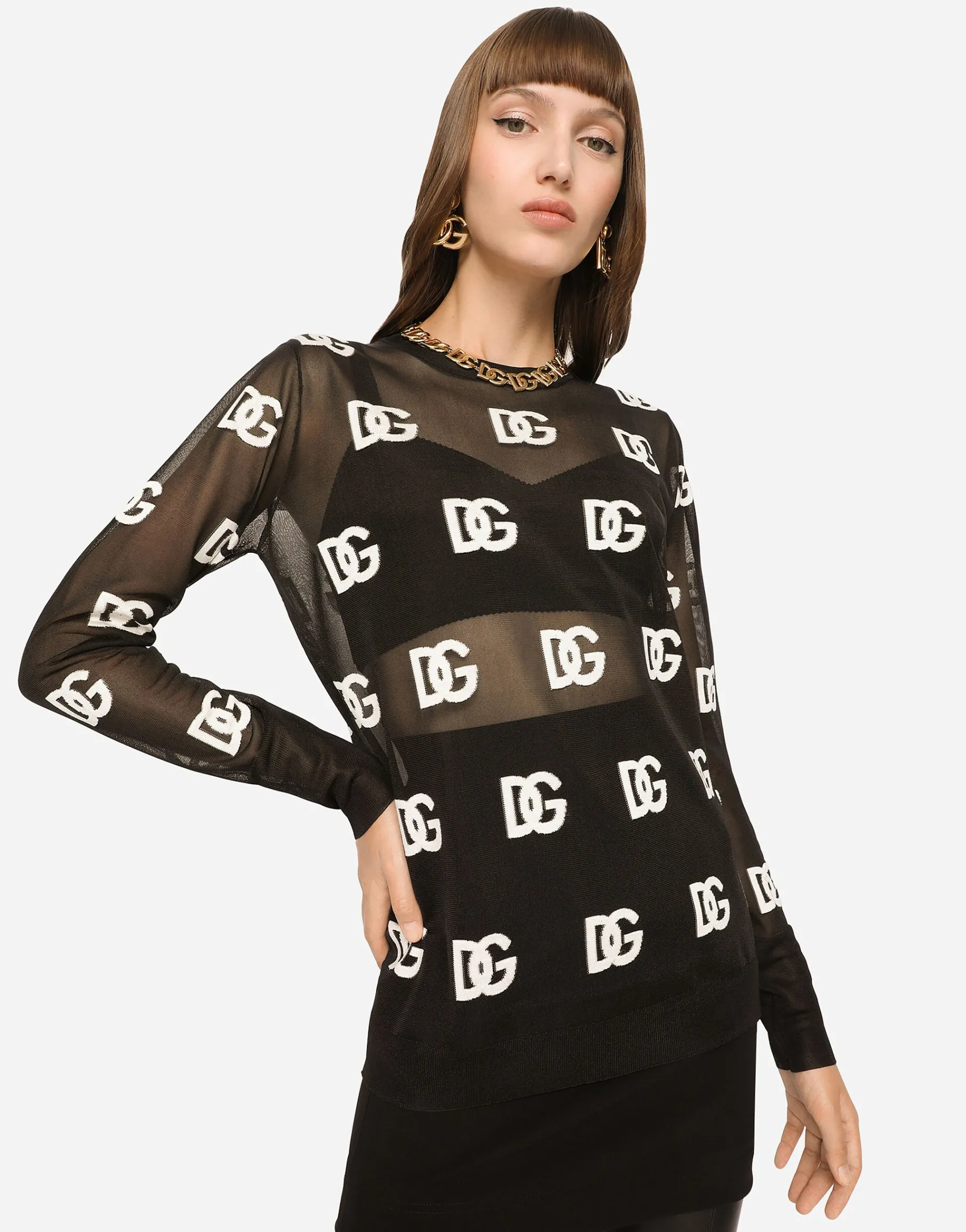 Sheer sweater with all-over DG logo