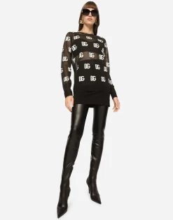 Sheer sweater with all-over DG logo