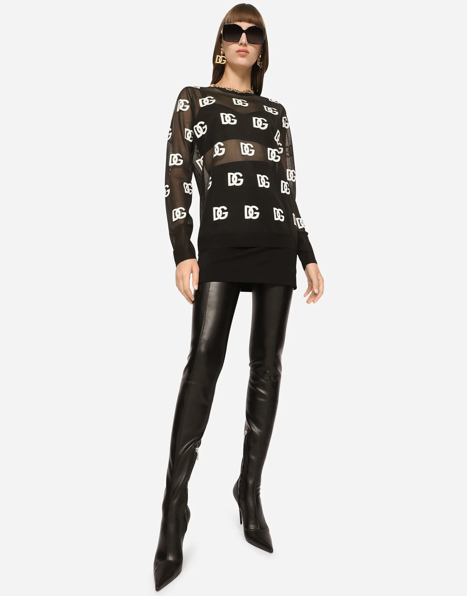 Sheer sweater with all-over DG logo