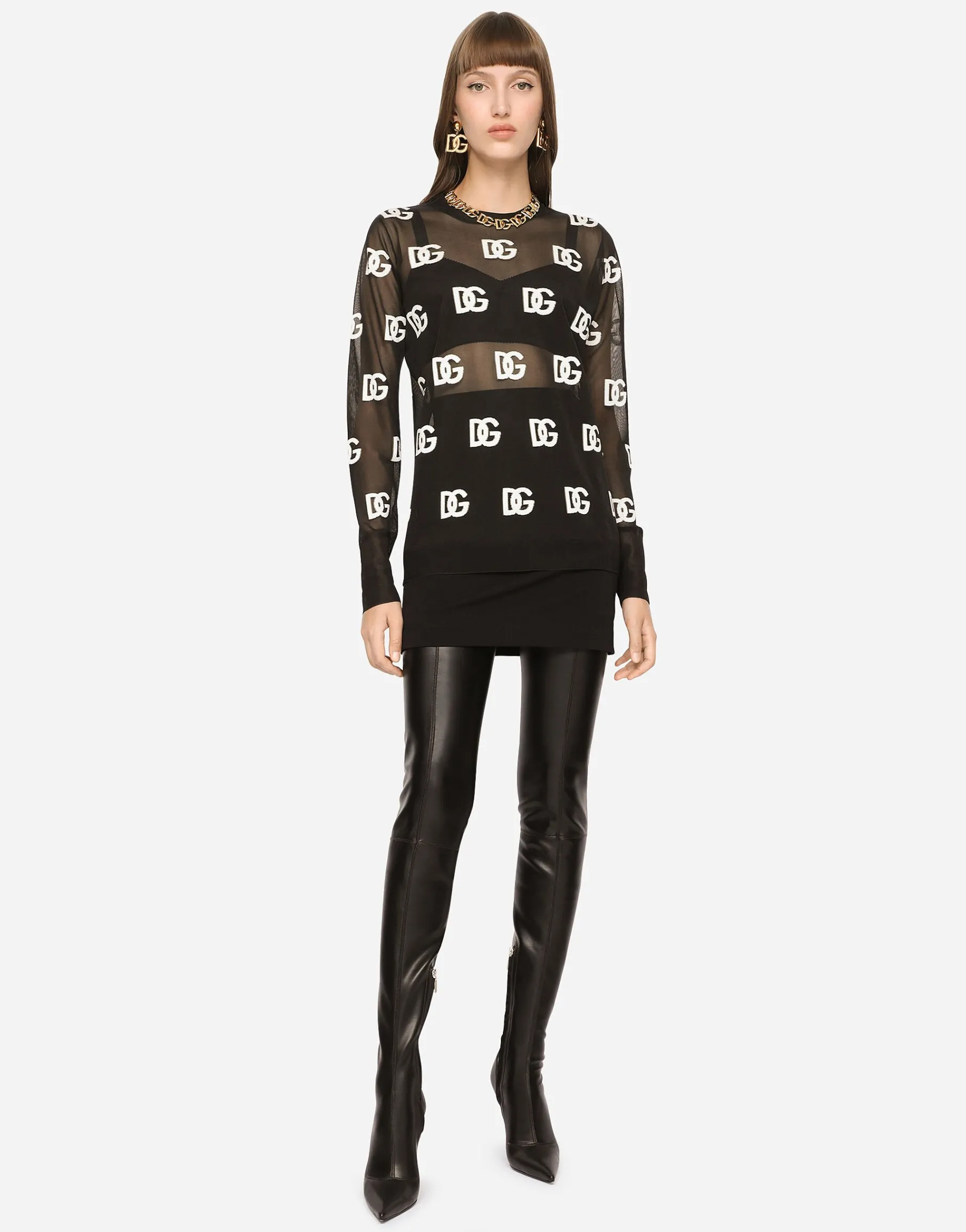 Sheer sweater with all-over DG logo