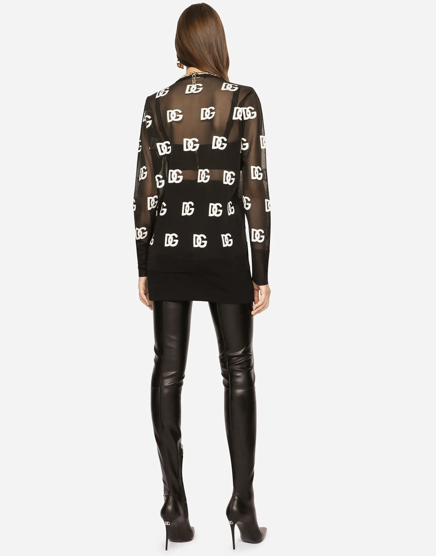 Sheer sweater with all-over DG logo
