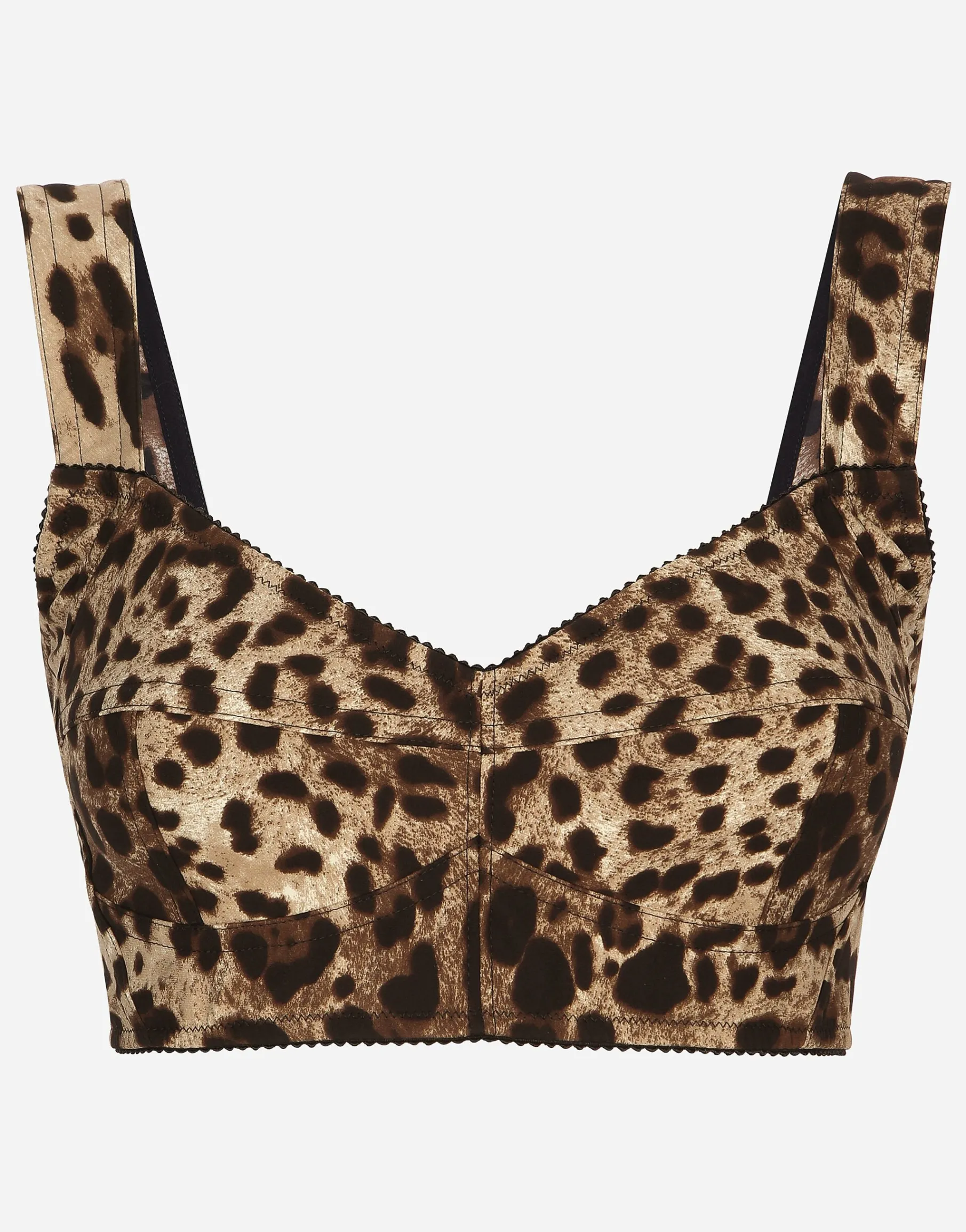 Short bustier top in charmeuse with leopard print
