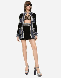Short bustier top in charmeuse with leopard print