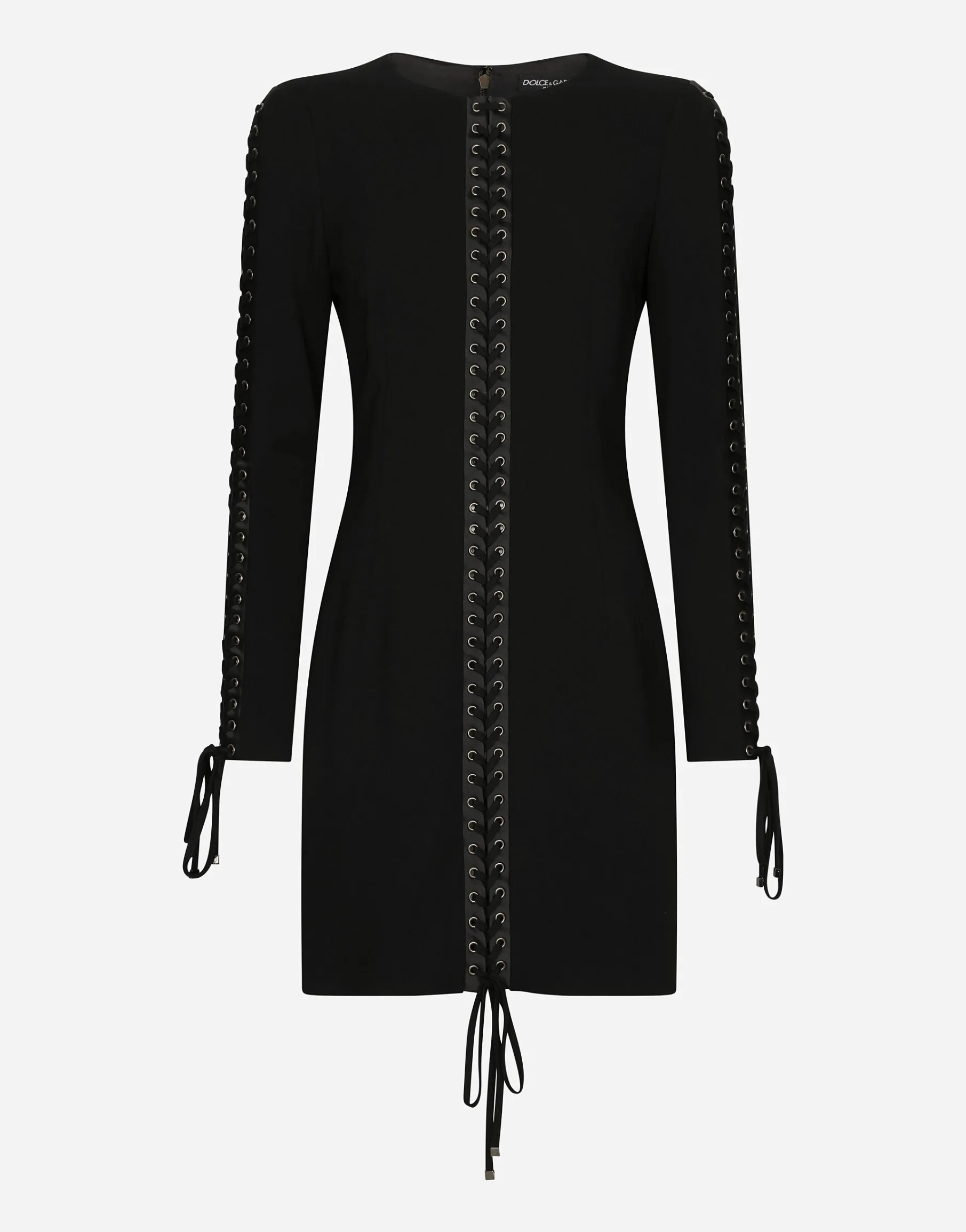 Short cady dress with laces and eyelets