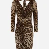 Short charmeuse dress with leopard print and tie