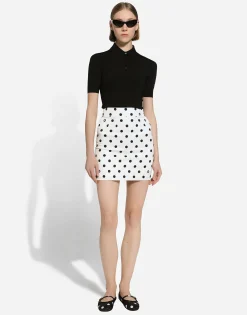 Short charmeuse skirt with polka-dot print