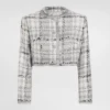 Short check lurex raschel tweed jacket