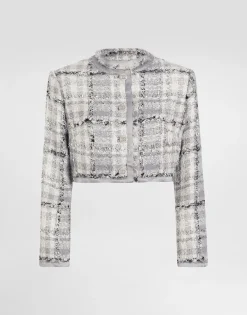 Short check lurex raschel tweed jacket