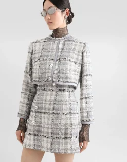 Short check lurex raschel tweed jacket