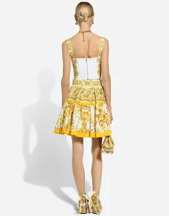 Short circle skirt in majolica-print cotton