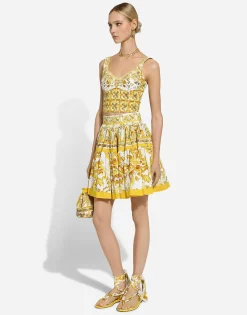 Short circle skirt in majolica-print cotton