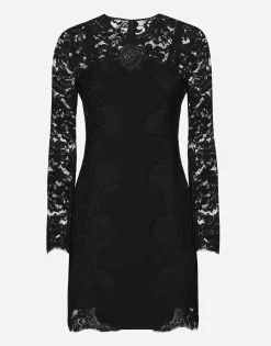Short cordonetto lace dress with a jersey insert