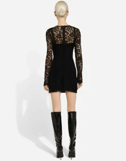 Short cordonetto lace dress with a jersey insert
