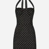 Short cotton corset dress with polka-dot print