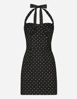 Short cotton corset dress with polka-dot print