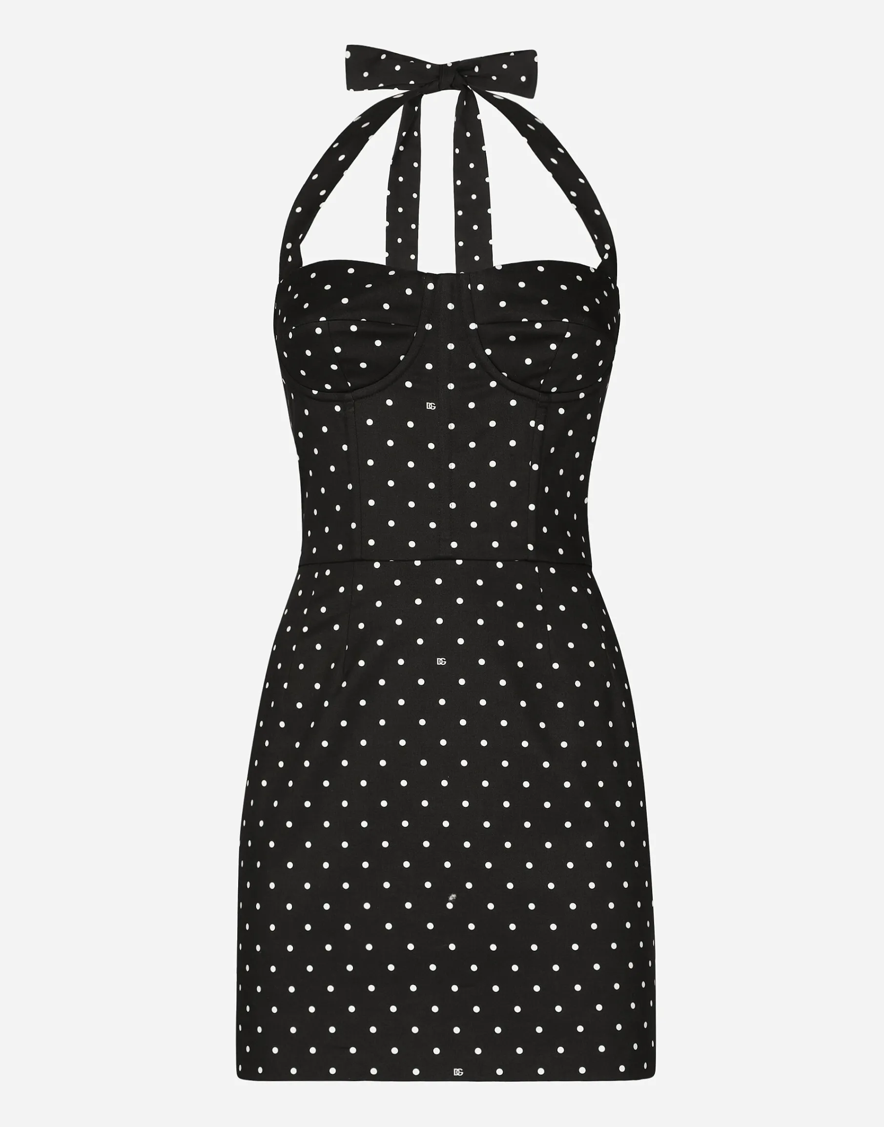 Short cotton corset dress with polka-dot print
