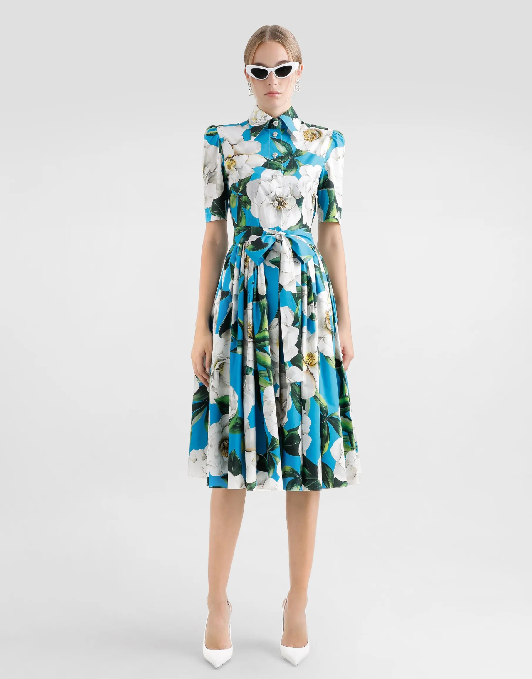 Short cotton corset dress with bouquet print