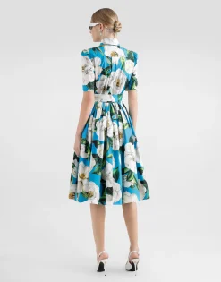 Short cotton corset dress with bouquet print