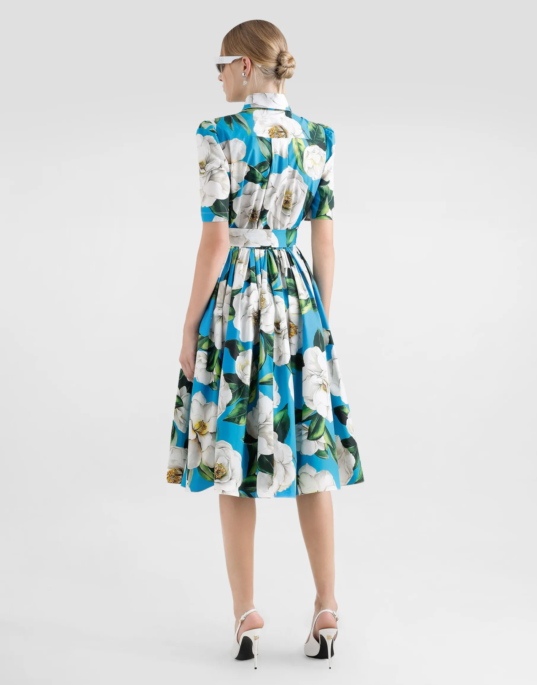 Short cotton corset dress with bouquet print