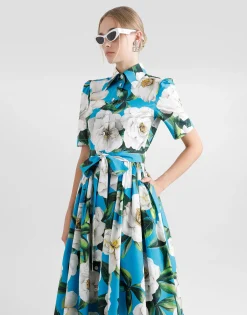 Short cotton corset dress with bouquet print