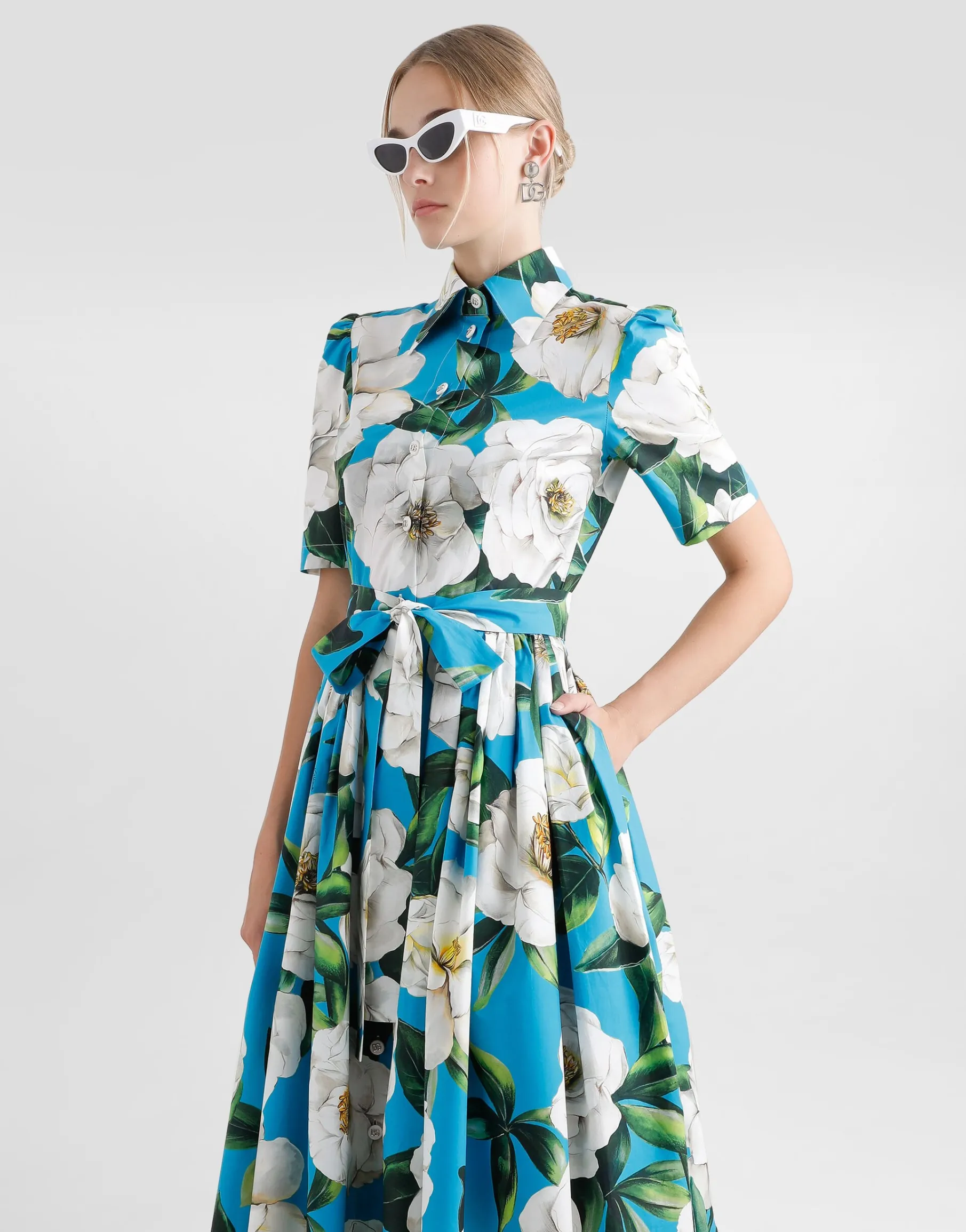 Short cotton corset dress with bouquet print