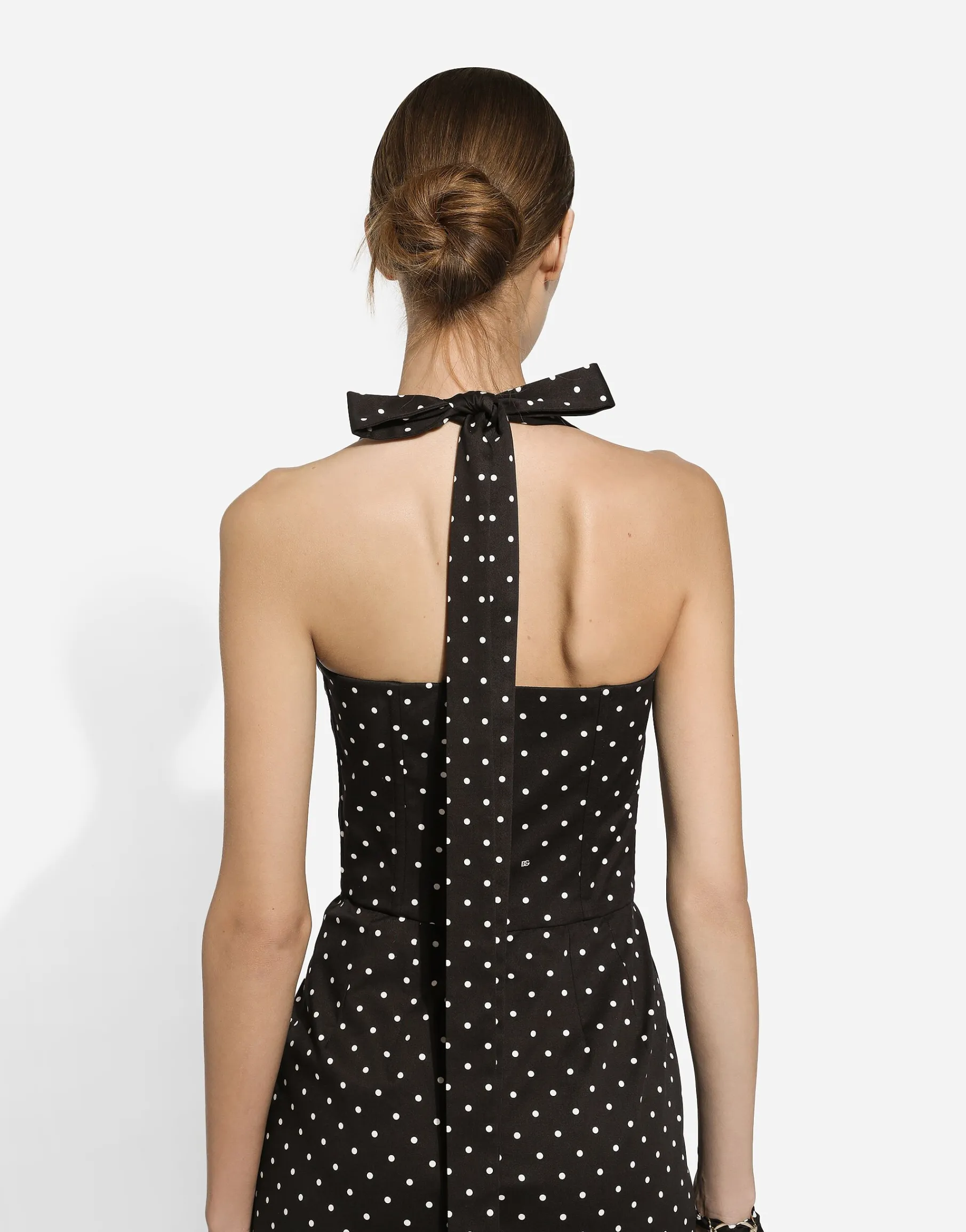 Short cotton corset dress with polka-dot print