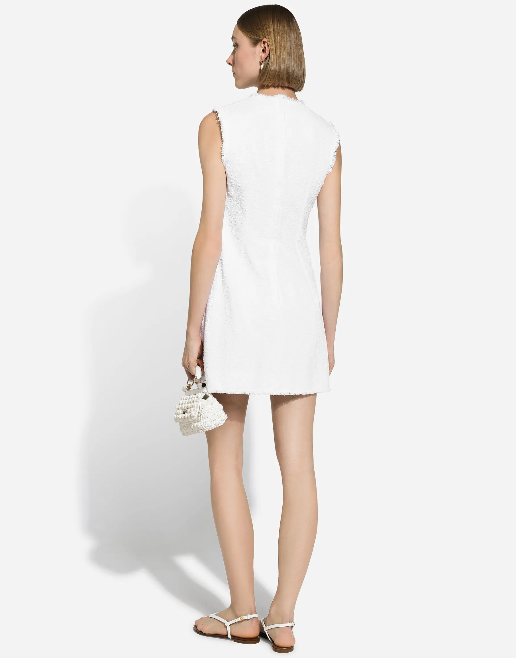 Short cotton raschel tweed dress