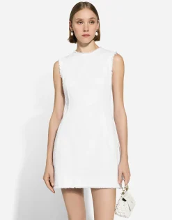 Short cotton raschel tweed dress