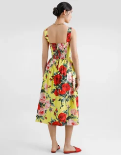Short cotton sundress with gardenia print