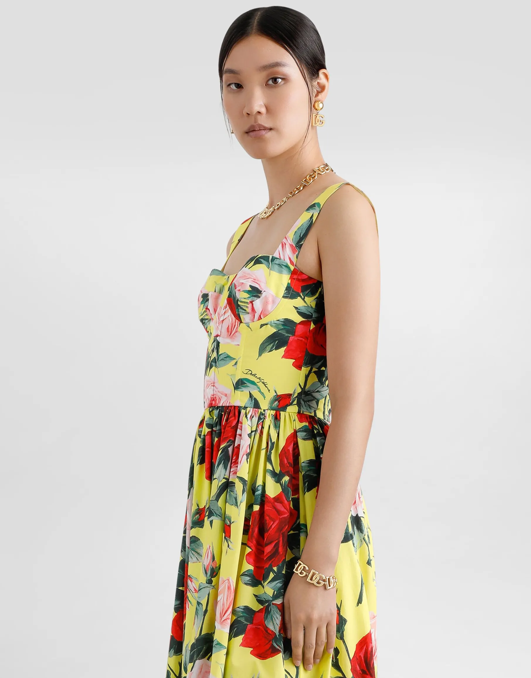 Short cotton sundress with gardenia print