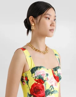 Short cotton sundress with gardenia print