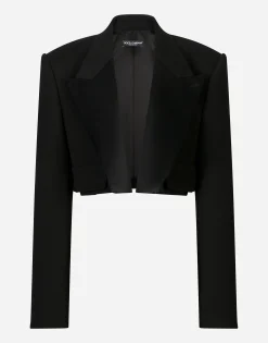 Short double wool tuxedo jacket
