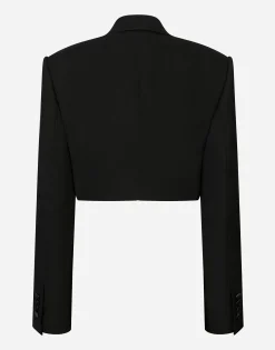 Short double wool tuxedo jacket