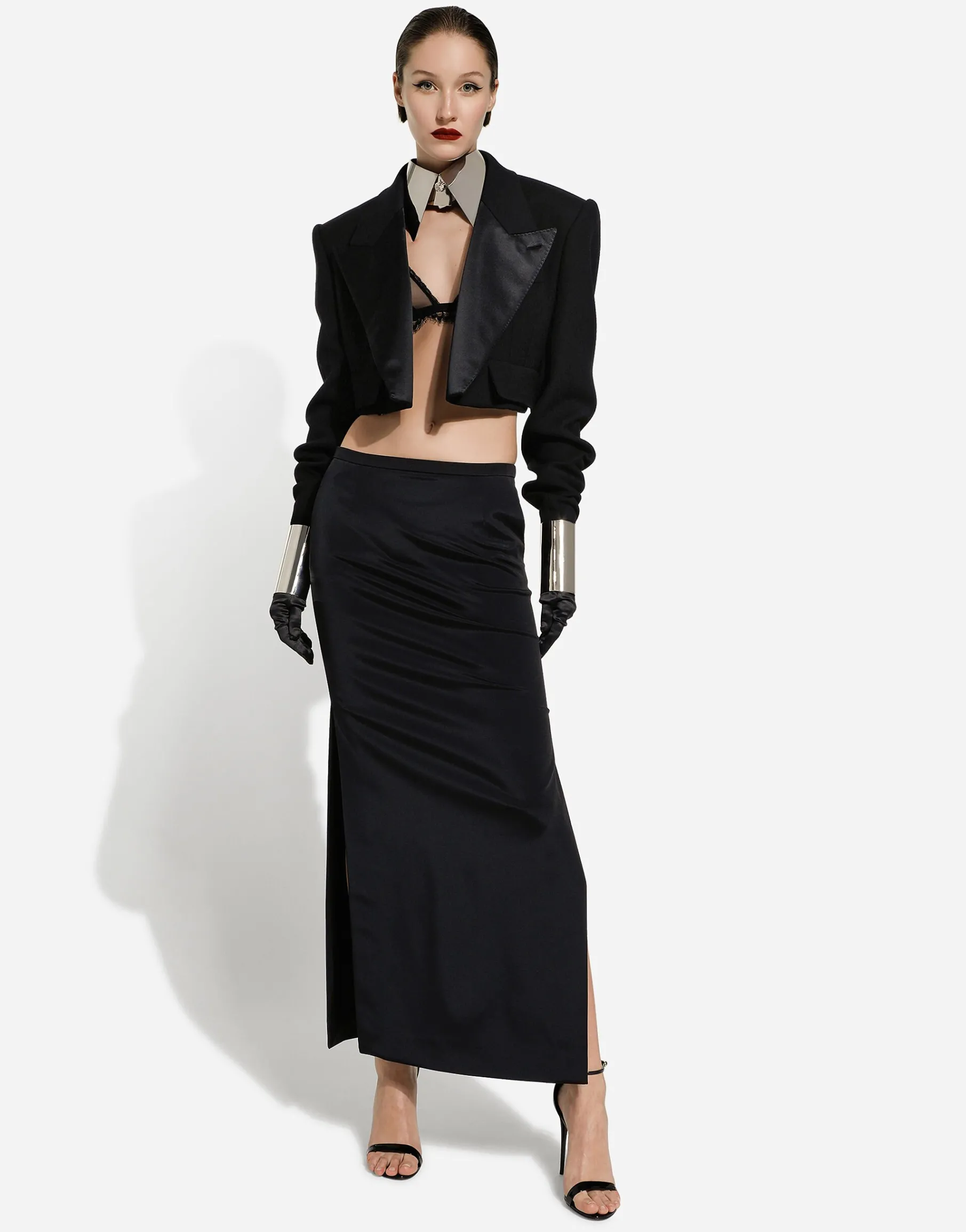 Short double wool tuxedo jacket