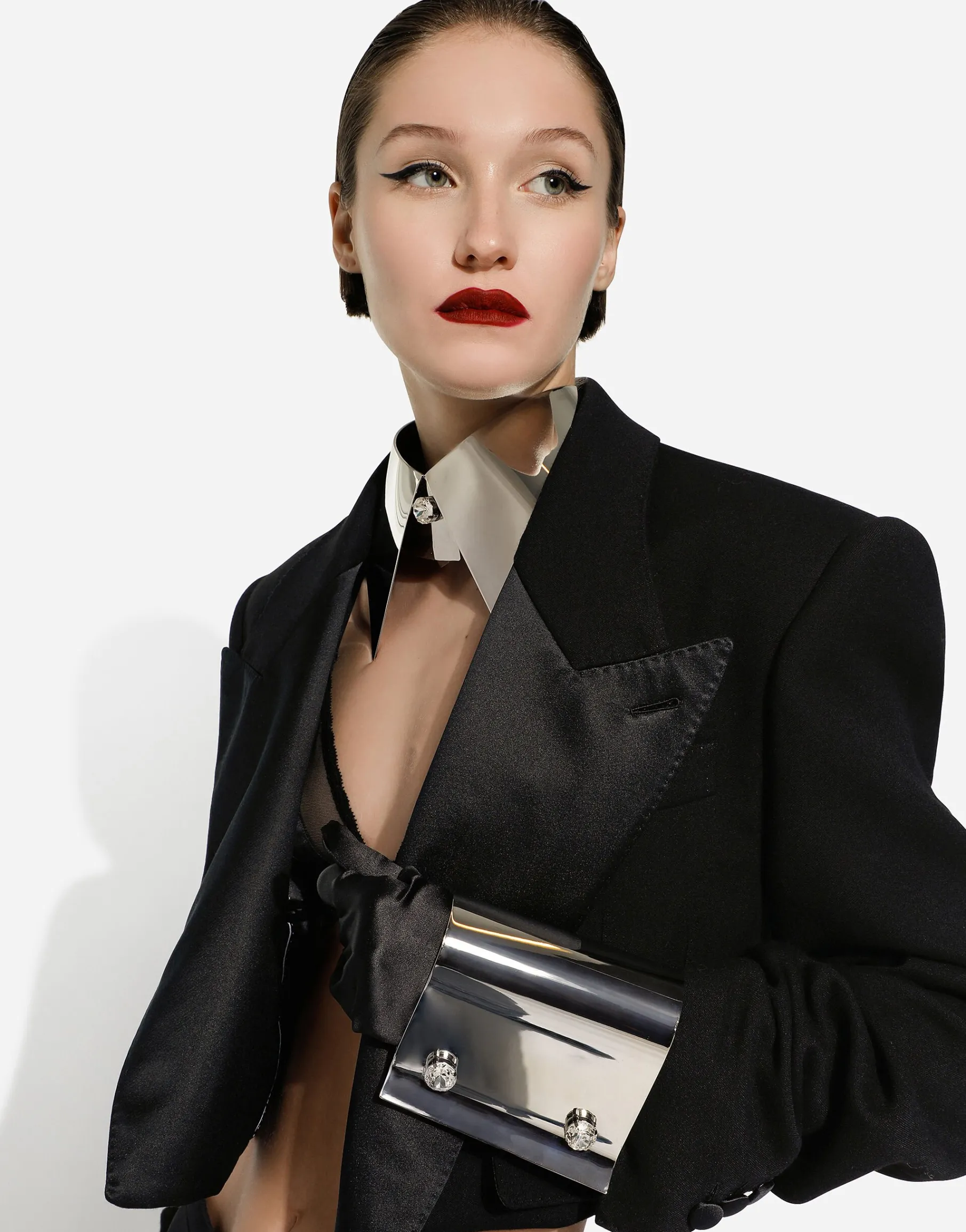 Short double wool tuxedo jacket
