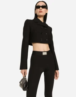 Short double-breasted twill jacket