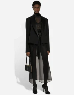 Short double-breasted wool gabardine tuxedo jacket